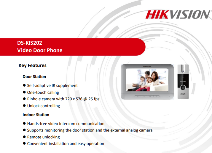 Hikvision DS-KIS202 Video Door Phone Kit (7-Inch Indoor Monitor + Outdoor Door Station)