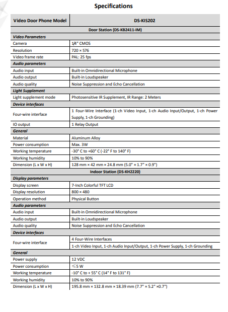 Hikvision DS-KIS202 Video Door Phone Kit (7-Inch Indoor Monitor + Outdoor Door Station)